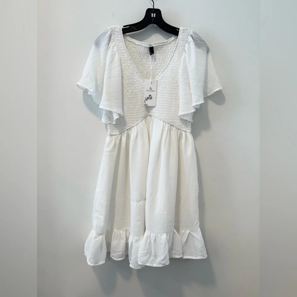White Dress Size M New With Tags #Lux-G - Picture 1 of 5